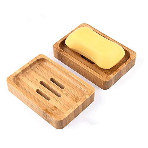 Gurkkst 2Pcs Porta Sapone in Legno Naturale di bambù Portasapone Scatola di Sapone per Sapone Spugne Bagno Doccia Cucina