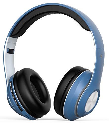 Cuffie Bluetooth, Senza fili Over ear Headphones con microfono [Modalità wireless e cablata, Folable, Audio stereo Hi-Fi] per Smartphone / PC / TV- G5, blu