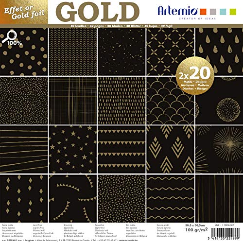 Artemio set 40 Pagine Oro Nero Foil, Carta, 30 x 30 cm