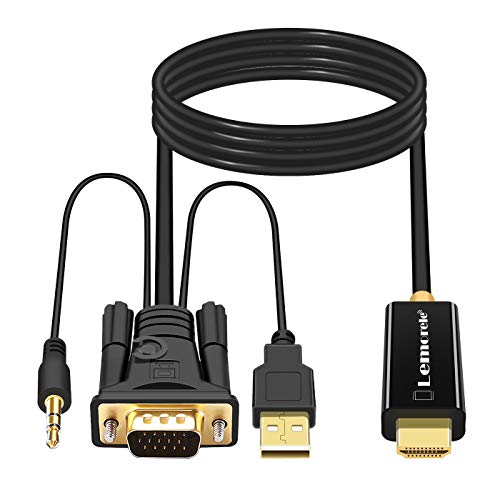 Lemorele Adattatore VGA a HDMI Cavo VGA a HDMI 180cm 1080P 60Hz Convertitore da VGA a HDMI con Audio da 3,5 mm per PC, Laptop, TV Box con Uscita VGA a Monitor, TV, Proiettore con Ingresso HDMI