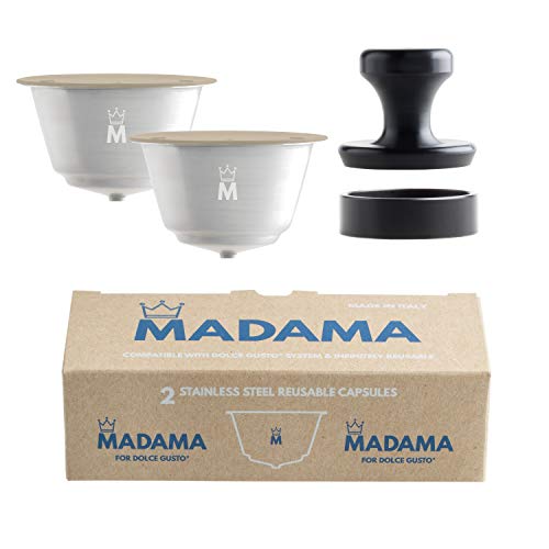 Madama - Capsule Caffè Ricaricabili Dolce Gusto, Riutilizzabili e Compatibili. Acciaio Inossidabile e silicone alimentare. 100% Made in Italy. Confezione da 2 cialde