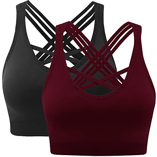 ANGOOL Reggiseno Sportivo con Spallacci Imbottiti e Incrociati per Yoga e Altri Esercizi di Fitness Femminile