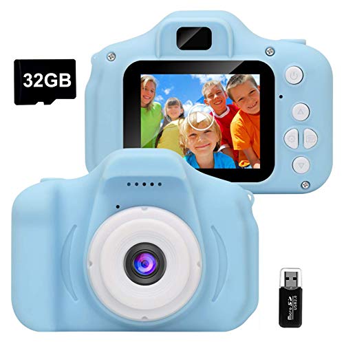 GlobalCrown Fotocamera Bambini,Mini Ricaricabile Fotocamera Digitale per Bambini Videocamera Regali per Ragazze Ragazzi da 3-8 Anni,8MP Video HD Schermo da 2 Pollici (Scheda 32 GB Inclusa)