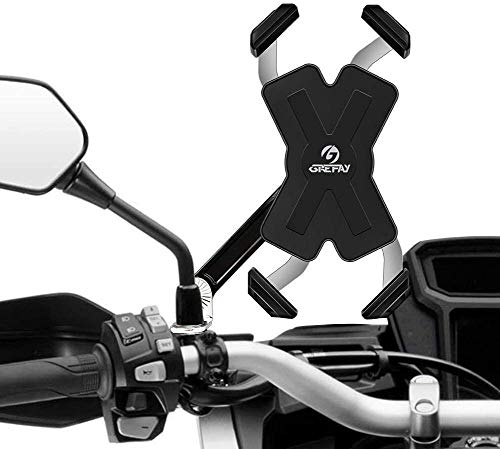 Grefay Motociclo Supporto per Smartphone Automatico in Metallo per Telefono Moto Supporti Specchietto Retrovisore con 360° Rotazione per Smartphone da 4.0-7.0 pollici