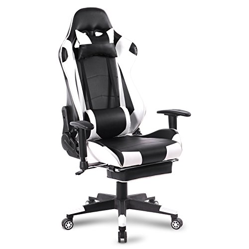 WOLTU Sedia Gaming Sedie da Ufficio Girevole Ergonomica Poggiapiedi Retrattile Poltrona di PU BS14ws