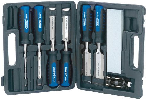 Draper Tools Set di Scalpelli per Legno 88605 - 6 Scalpelli, Pietra e Guida per Affilatura