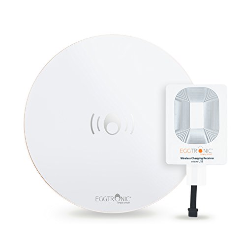 Eggtronic® Premium Wireless Charging Pad | Stand di Ricarica Wireless Qi + Ricevitore Micro-USB (Bianco & Oro)