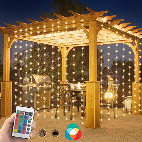 SYTUAM Tenda Luminosa LED RGBW 3M * 3M USB, materiale PVC + nylon Tenda con Catena di Luci impermeabili morbide 4 modalità Controllo remoto della velocità e del timer per Nozze Outdoor Interna Natale