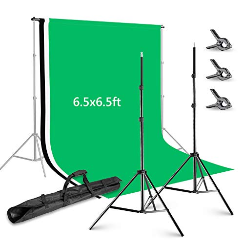 Neewer 2x2m Sistema di Supporto per Sfondo con 1,8x2,8m Fondale (Bianco, Nero, Verde) & Morsa Clip a Molla per Ritratti, Foto di Prodotti & Registrazioni Video