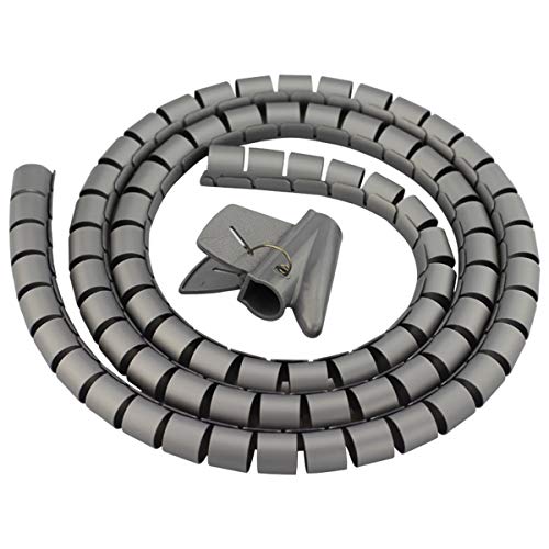 Ymwave Spirale Avvolgi Cavo Flessibile,Guaina Spiralata per Cavi 28mm x 2m con Inseritore,per TV Wire Computer Cable su casa o Ufficio -Grigio