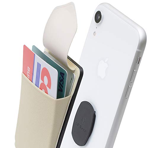 Sinjimoru Portafoglio Rimovibile per Cellulare, con Linguetta, Compatibile con Ricarica Wireless, Porta Carte di Credito e Supporto per iPhone. Sinji Mount Flap, Beige