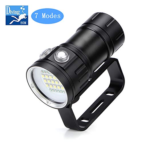 Torcia Subacquea, Super Luminosa 18000 Lumens XM-L2 LED Torcia per Immersioni Subacquee, Illuminazione da immersione IPX8 Impermeabile 7modalità 500M Immersione 80m LED Sommergibile Torcia Elettrica