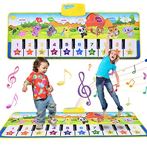 Faburo 100 x 36 cm Tappeto Musicale para Bambini, Musicale Bambini Piano Mat Tastiera Danza Stuoia Strumento Musicale Giocattoli Educativi Verde (Senza Batteria)