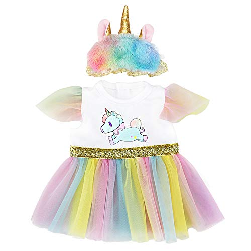 ZWOOS Vestiti per Bambole per New Born Baby Doll, Abito Unicorno con Archetto per 18