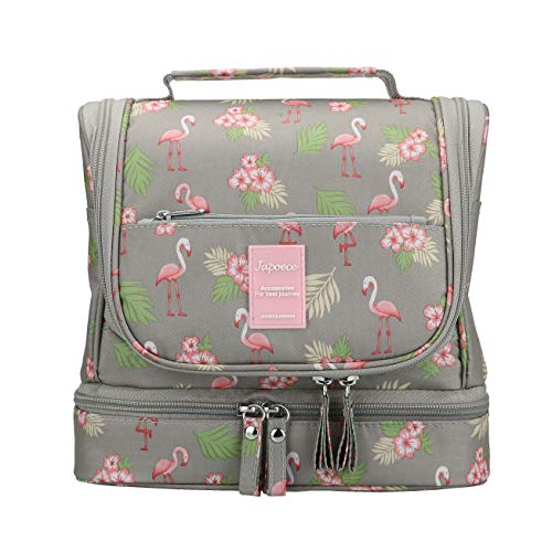 Borsa da toilette per appendere uomini e donne Japoece Beauty Case da Viaggio da appendere Con gancio Portatile impermeabile Leggero Pratico da Viaggio Cosmetici Organizer (Grigio-Flamingo)