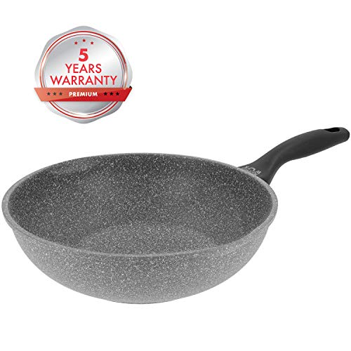 Oursson Padella WOK Premium, 5 anni di garanzia, di aluminio, Rivestimento antiaderente di pietra, 28 cm | Per tutti tipi di cucine: Induzione, Gas, Elettrico e Vetroceramica, Grigio, KWW2821MS