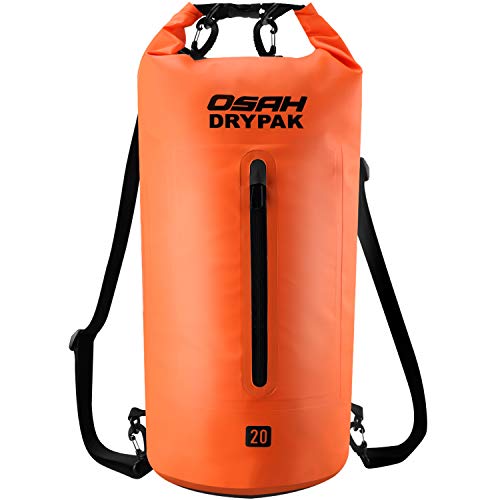 OSAH DRYPAK Borse Impermeabile Sacca Dry Bag 5L 10L 15L 20L 30L con Tracolla Regolabile per Spiaggia Sport d'Acqua Trekking Kayak Canoa Pesca Rafting Nuoto Campeggio (Arancione, 10L)