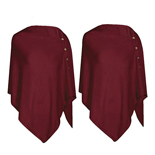 PULI Donne Bottone Maglia Scialle Poncho Cape Cardigan Cashmere/Cashmere Feel Wrap Sciarpa per Primavera Estate Autunno Confezione da 2, bordeaux. Taglia unica