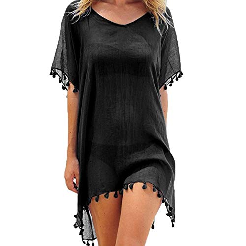 YouGa Donna Chiffon Nappa - Cover-up Bikini， Costume da Bagno Tunica Sexy Beachwear (Nero)