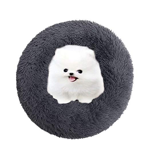 Jorisa Letto Peluche Morbido per Animali Domestici,Gatto Cane Cucciolo Rotondo Cuccia Soffice Caldo Nido,Peloso Ciambella Cuscino Tappetino,Confortevole Divano Materasso(Grigio Scuro,50cm)