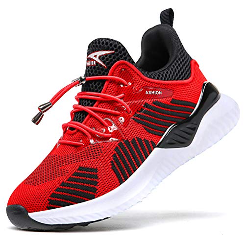 Scarpe Sportive Bambini e Ragazzi Scarpe da Corsa Ginnastica Respirabile Mesh Running Sneakers Fitness Casual(B Rosso,37 EU)