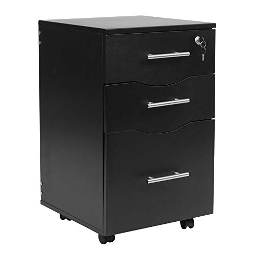 Cassettiera mobile per scrivania, con 3 cassetti e serratura, dimensioni 40 cm x 44 cm x 65 cm (larghezza x profondità x altezza), colore nero