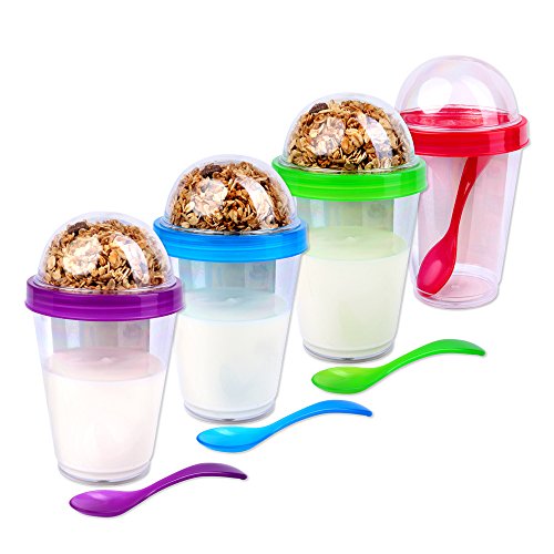 Schramm® 4 Pezzi Bicchieri per Yogurt da Portare Via Muesli-to-Go 4 Colori Assortiti Tazza Muesli
