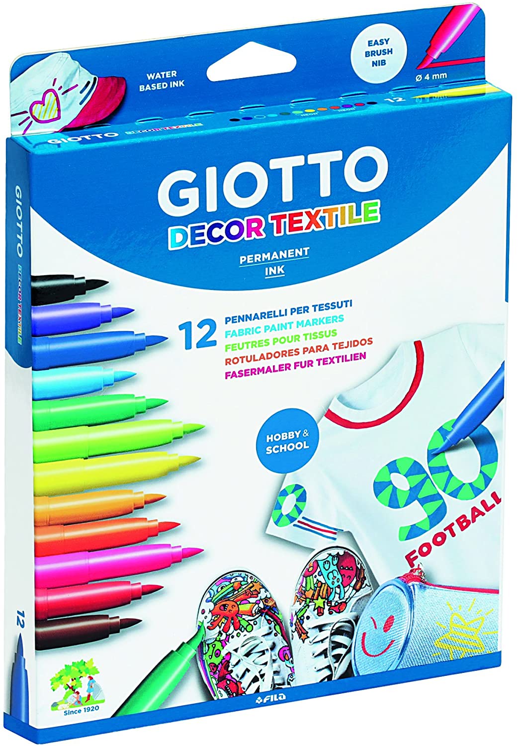 Giotto- Decor Textile Pennarelli per Tessuti (8 Colori Standard + 4 Colori Fluo)