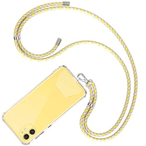COCASES - Cordino per telefono con linguetta, supporto per collo con 2 pezzi di toppa trasparente (giallo camo)