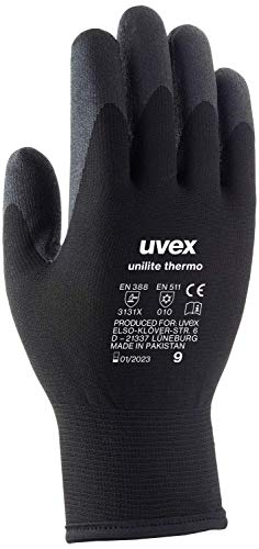 Uvex Unilite Thermo - Guanti termici da lavoro, 3 paia, Nero
