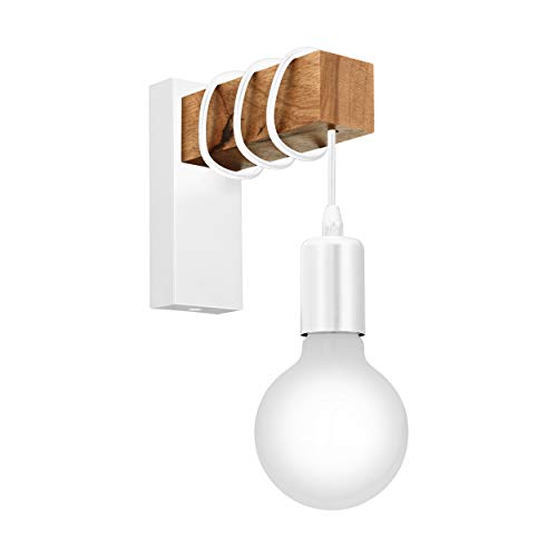 EGLO Townshend illuminazione da parete Adatto per uso interno Bianco, Legno E27, 21,5 x 18,5 x 6,5 cm