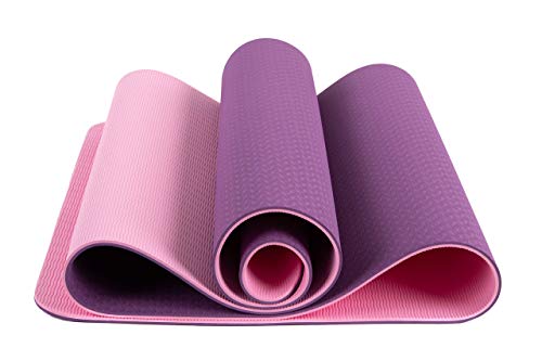 FCMASTERTRADE Tappetino Yoga di TPE Imbottito e Antiscivolo per Fitness,Crossfit, Pilates, Ginnastica e Addominali, Yoga Mats con Laccio in Omaggio, di 183 x 61 cm Spessore 0.6mm Bicolore Viola