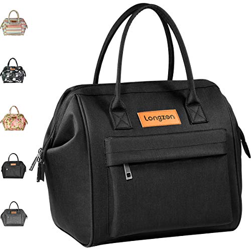 longzon Borsa Termica Pranzo, 15L Borsa Termica Grande Portatile Termico Borsa Frigo per Uomo/Donna/Bambino, Borsa Portapranzo per Ufficio, Scuola e Picnic (Nero)