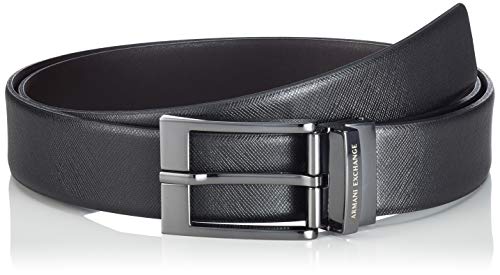 ARMANI EXCHANGE Leather Belt with Plaque Cintura, Nero (Black/Dark Brown 54120), No Aplica (Taglia Produttore: TU) Uomo