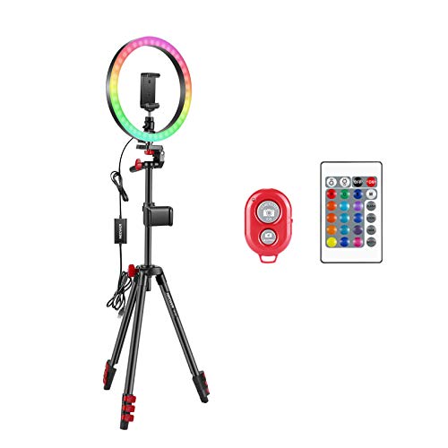 Neewer 12” Luce Anulare RGB da Selfie con Treppiedi & Supporto Clip per Smartphone, Telecomando a Infrarossi, Dimmerabile a 16 Colori & 4 Modalità di Flash, per Truccatura Streaming YouTube TikTok