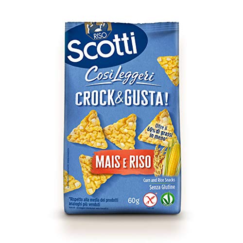 Riso Scotti - Crock & Gusta Mais e Riso - Triangoli di Mais e Riso, Snack Senza Glutine - 60 gr