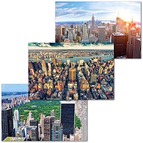 GREAT ART Set di 3 Poster XXL - New York Prospettive - Skyline Skyscraper USA America Manhattan Brooklyn Central Park Decorazione Murale Carta da Parati 140 x 100 cm