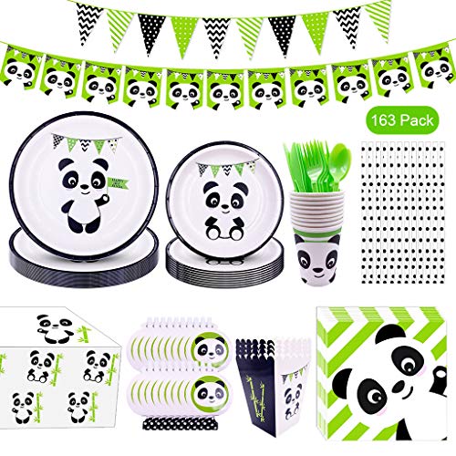 Amycute Set di Decorazioni per Feste Panda Compleanno 16 Ospiti, Panda Piatti, Bicchieri, Tovaglioli e Tovaglia, Baby Shower Ragazzi Ragazze Compleanno Party Kit