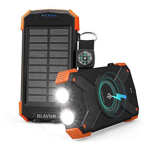 BLAVOR Solar Power Bank 10000 mAh Caricabatterie Solare Portatile LED Impermeabile Antiurto per Il Cellulare iPad Tablets e più (Arancio)