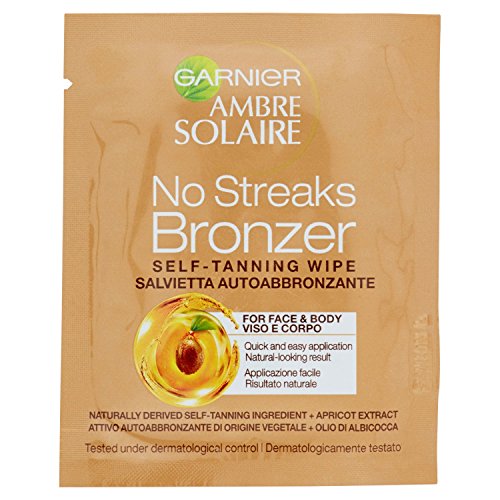 Garnier Ambre Solaire Protezione Solare Viso e Corpo Natural Bronzer, Salvietta Autoabbronzante Viso e Decollété con Olio di Albicocca, 6 ml