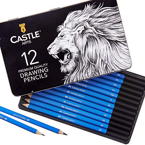 Castle Art Supplies - Set di 12 matite da disegno, per adulti e bambini | Matite da disegno in grafite con astuccio in latta | perfetto per principianti o per schizzi o accessori artistici