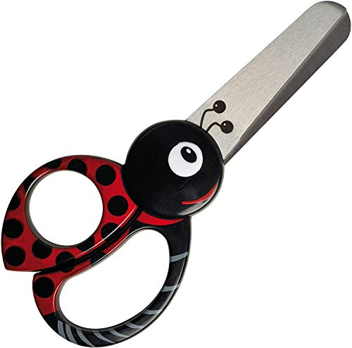 Fiskars Forbici per bambini a forma di coccinella, A partire da 4 anni, Lunghezza: 13 cm, Per destrorsi e mancini, Lama in acciaio inossidabile/Impugnature in plastica, Rosso, 1004612