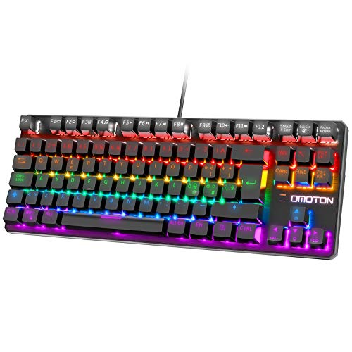 OMOTON Tastiera Meccanica Gaming, Tastiera Retroilluminata Da Gioco, 88 Tasti Blu Switch Anti-Ghosting, Layout Italiano, 8 Modalità Luce LED, per PC Windows/ Mac/ Android, con Cavo Micro-USB, Nera