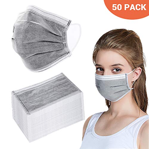 BSMEAN Maschere facciali usa e getta 50 pezzi filtro a carbone attivo a quattro strati maschere traspiranti per filtro antipolvere maschere copri bocca con passante elastico