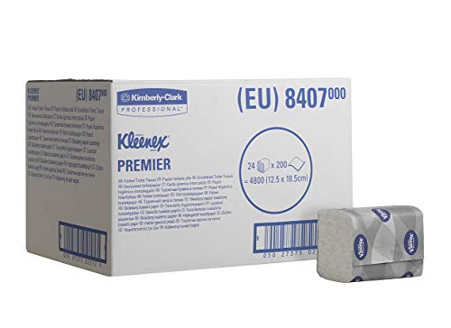 Kleenex 8407 Premier Carta igienica Piegata, 24 Confezioni x 200 Fogli a 2 Veli, Colore Bianco