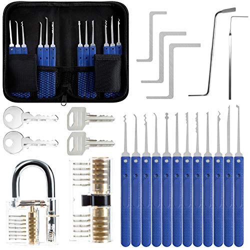 Eventronic Set Fabbro Kit da 17 Grimaldelli / Lock Picking con 2 Trasparente Serratura e Lucchetto Pratica Aprire le Serrature Set+PDF di Istruzioni in Italiano