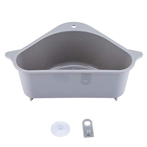 Portaoggetti Triangolare per Organizer per Angolo Cucina, portaoggetti per lavandino Scaffale di drenaggio Multifunzione con Ventosa Potente (Grey)