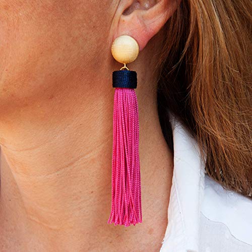 Orecchini a gocia donna Frangia seta nappa orenchini abbinatea cappuccio di chiusura stile boho. Chiusura omega etnica, seta vintage,fatto a mano. Blu navy-fucsia.