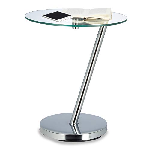 Relaxdays Tavolino vetro e metallo cromato, rotondo, da caffè e da tè, per giardino, argento, 45 x 45 x 52 cm