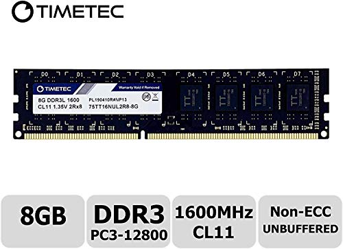Timetec Hynix IC DDR3L 1600MHz PC3-12800 Unbuffered Non-ECC 1.35V CL11 1Rx8 Single Rank 240 Pin UDIMM Desktop Memoria Modulo Upgrade (8GB)